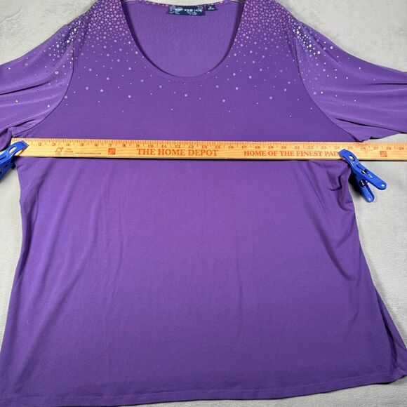 Susan Graver Womens Top Plus 2X Purple Dots Liquid Knit 3/4 Sleeve Scoop Neck - Picture 3 of 8